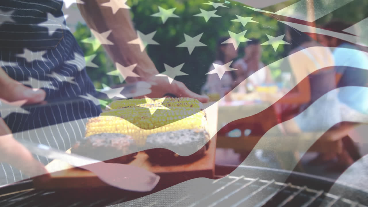 hombre cocinando para sus amigos en una barbacoa