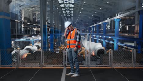 worried engineer in a modern factory