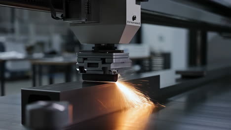 laser cutting machine in action with sparks