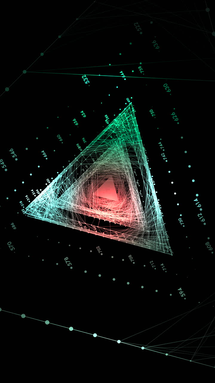 9:16 visualisering af en glødende krystallinsk processorknude og geometriske datalinjer. Perfekt til mobilfokuserede fintech-kampagner, cybersikkerhedsbaggrunde og AI-koncepter.