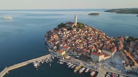 aerial view of rovinj old town and harbor, croatia