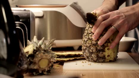 pineapple cutting close-up