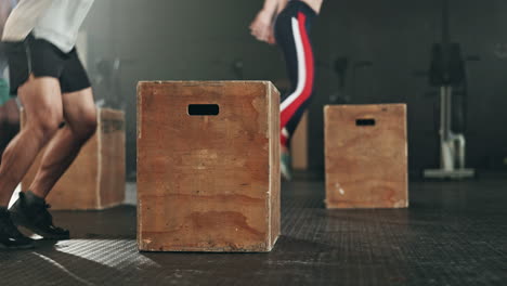 Gym,-group-and-box-jump-for-exercise