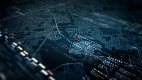 interfaz de usuario gráfica de movimiento futurista pantalla de visualización frontal con datos digitales pantalla de información de telemetría del mapa de la ciudad para la pantalla de visualización de escritorio de la computadora de fondo digital