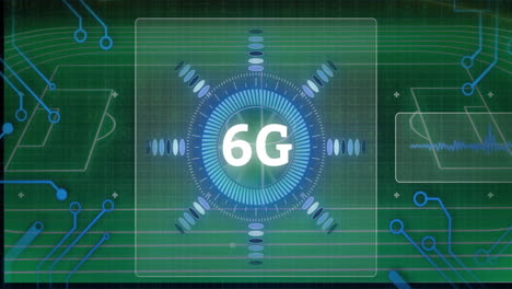animation of 6g technology concept with futuristic digital interface in school