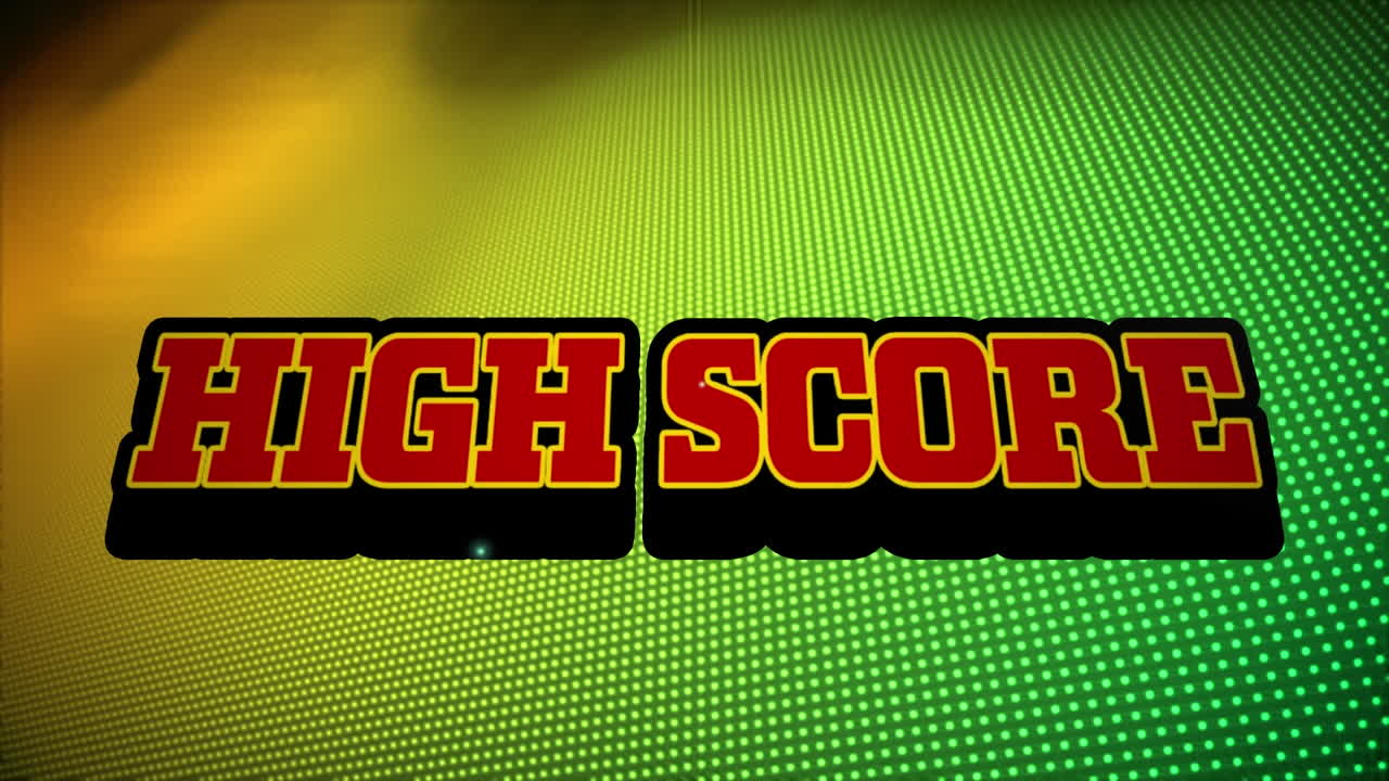 Animation of high score text over dots forming wave pattern in background