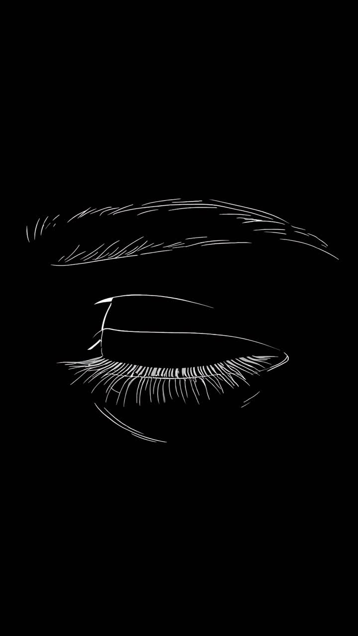 Minimalist black and white illustration of an eye, close-up angle