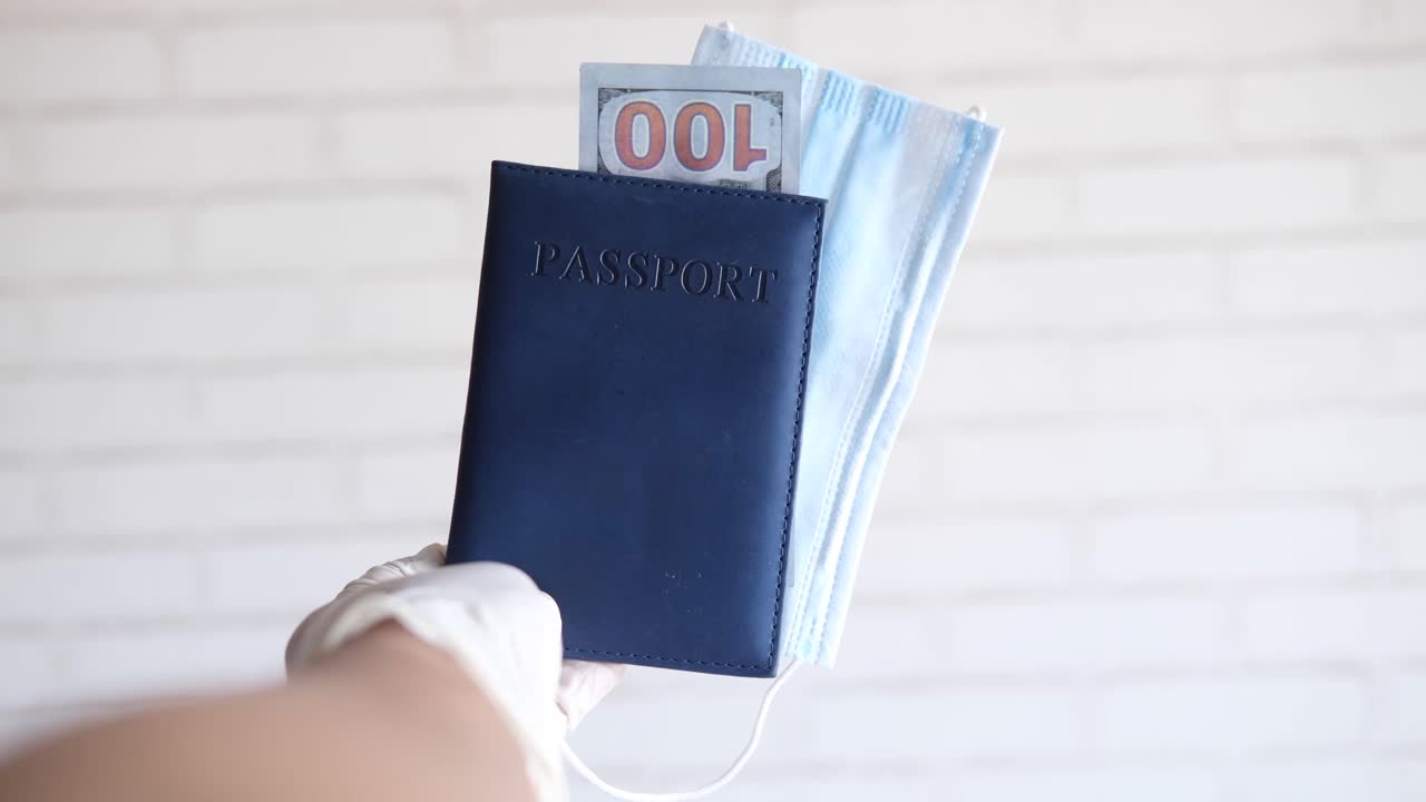 pasaporte con dinero y máscara durante covid-19