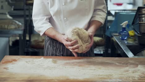 closeup, baker hands kneading dough on rye bread