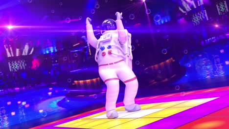 funny astronaut dancing on a disco stage - camera moving