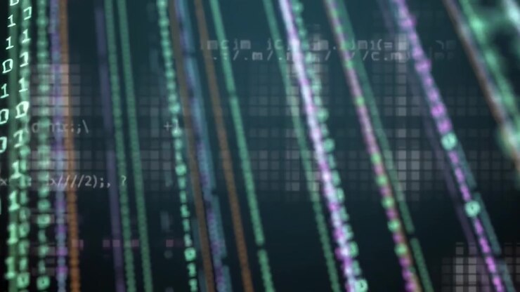 Digital Binary Code Streaming Down on Dark Background