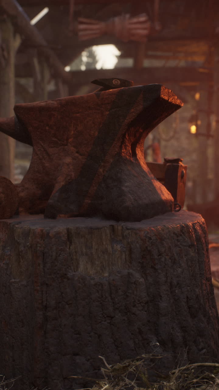 yunque en un tronco de árbol en una forja