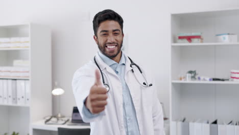 Indian-doctor,-face-or-happy-man-with-a-thumbs-up