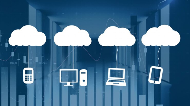 Animation of media icons and diagrams over server room