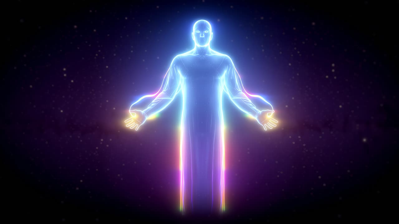 Figura eterea e luminosa con aura radiosa
