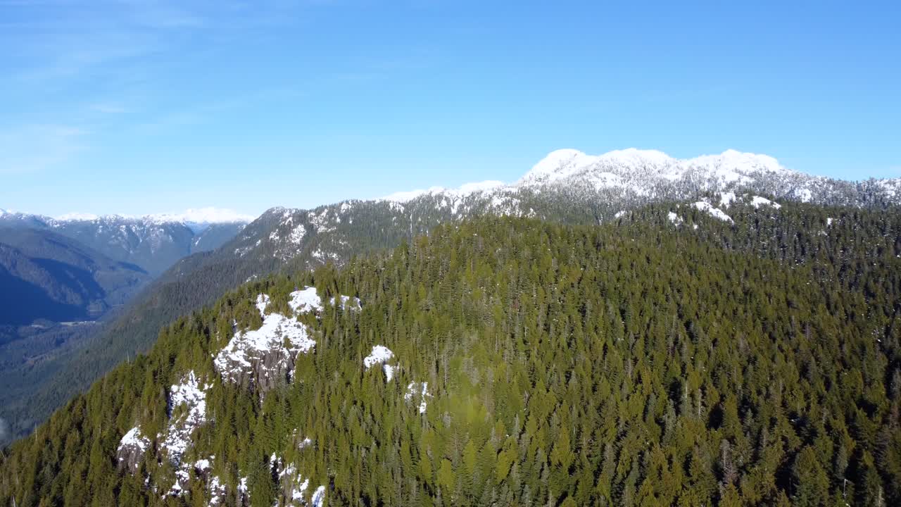 Aerial Orbiting Shot of Snowy Mountains of British Columbia, Canada