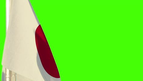 hanging japan flag waving on chroma key screen, isolated