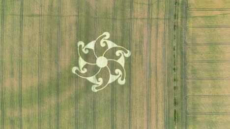 aerial view of unexplained crop circle in the fields in etchilhampton, wiltshire ,uk