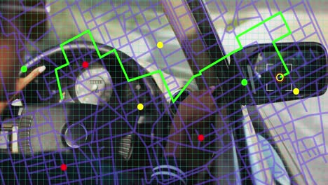 animación de la visualización del gps sobre el interior del coche