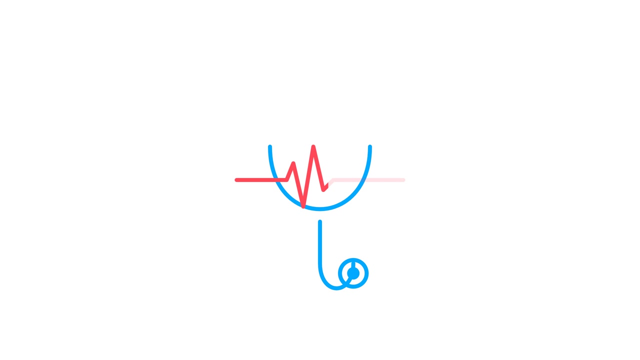 Icona animata di stetoscopio con linea di battito cardiaco ECG.