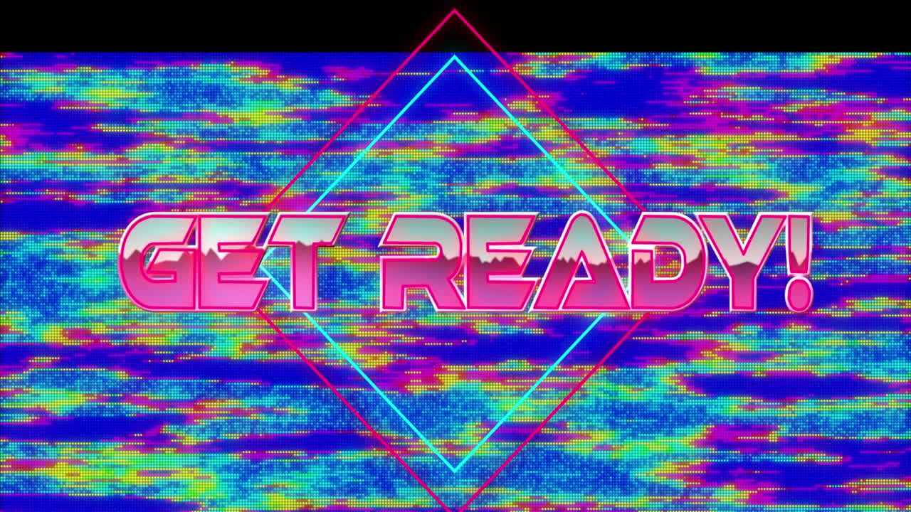 파란색 배경에 다채로운 소음 위에 준비 텍스트의 애니메이션