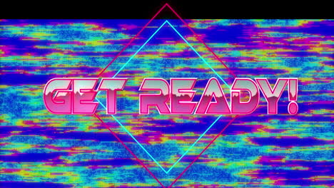 animación de texto listo sobre ruidos coloridos en fondo azul