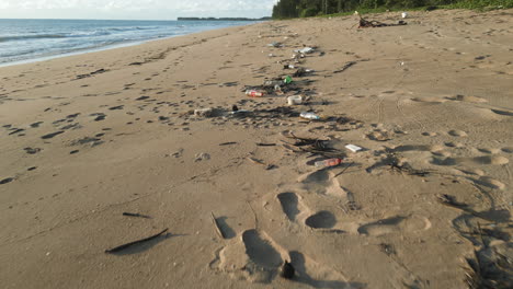 Plastic-trash-washed-out-in-Chumphon-Archipelago-tourist-beach,-Thailand