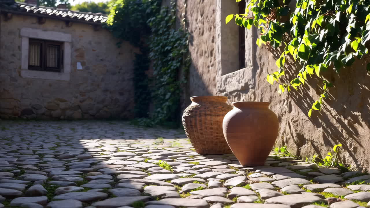 Charming Old Town Alleyway with Terracotta Pots