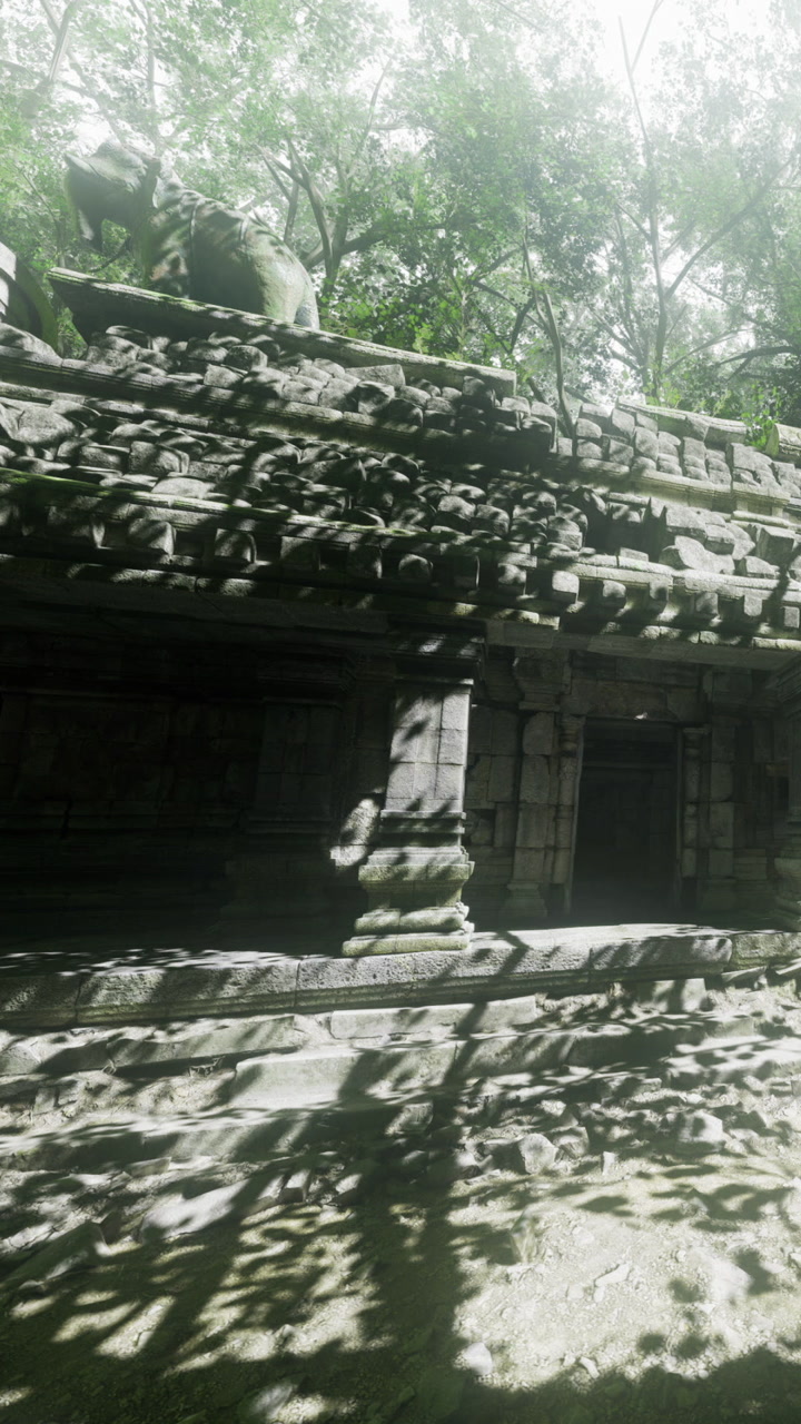 Ancient ruins basking in dappled sunlight reveal natures embrace