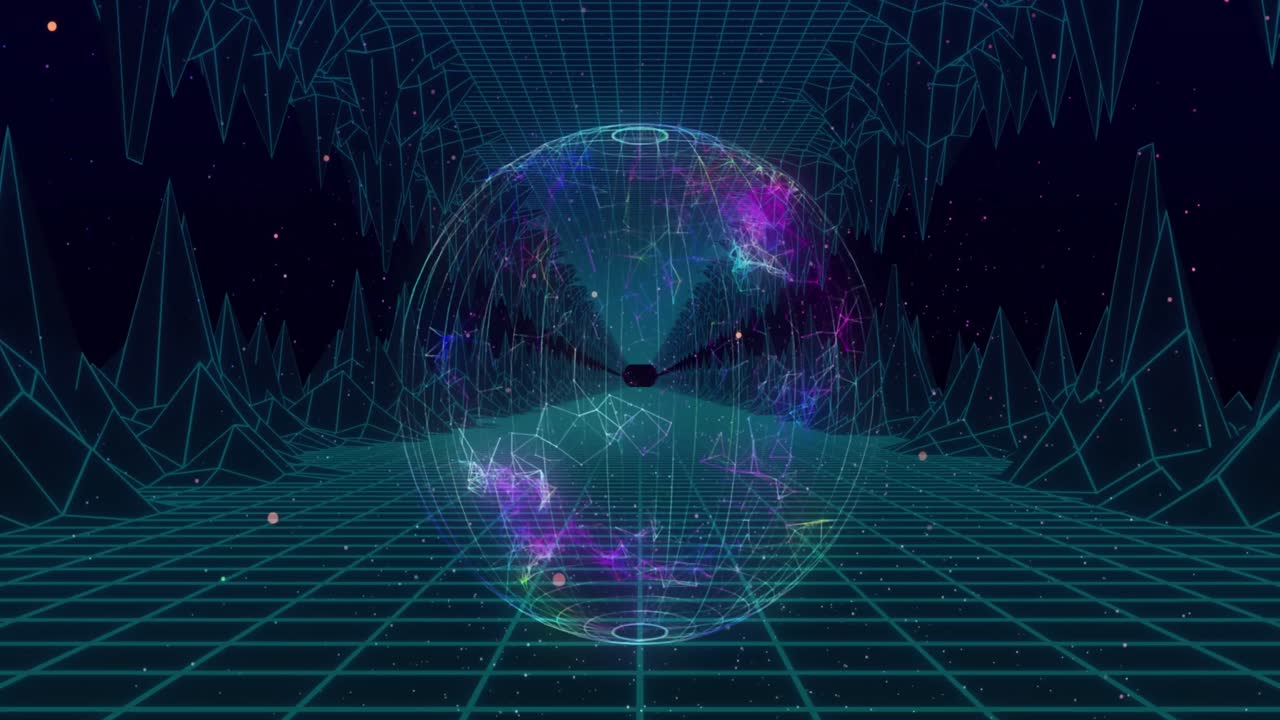 검은색 배경에 디지털 산 위의 지구상의 애니메이션