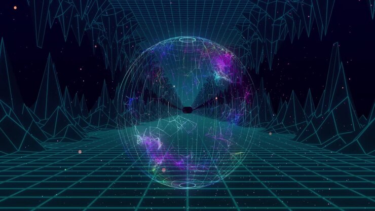 Animation of globe over digital mountains on black background