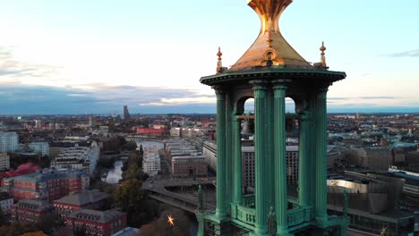 stockholm city hall tower unique very close-up drone crane shot