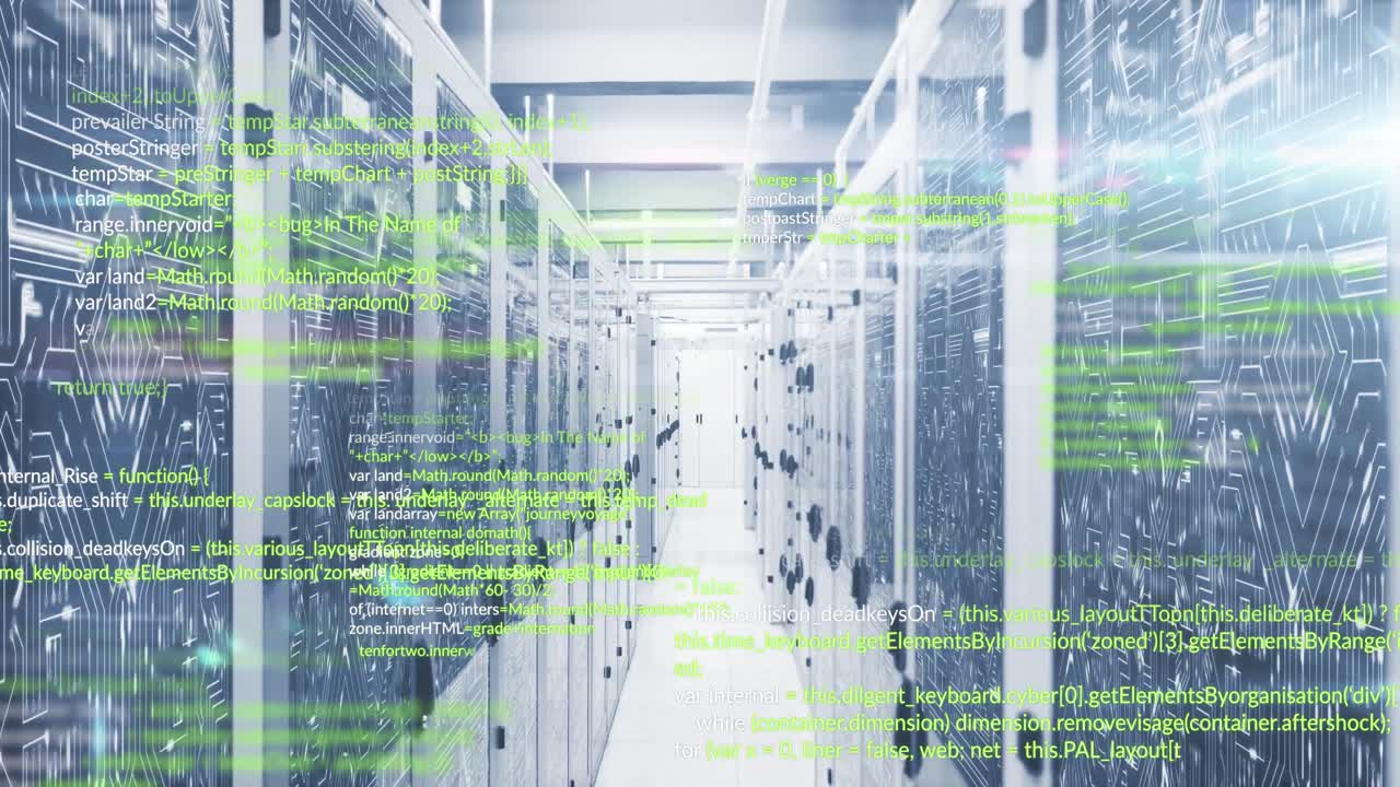 Animation of programming languages and illuminated abstract lines moving on data server systems