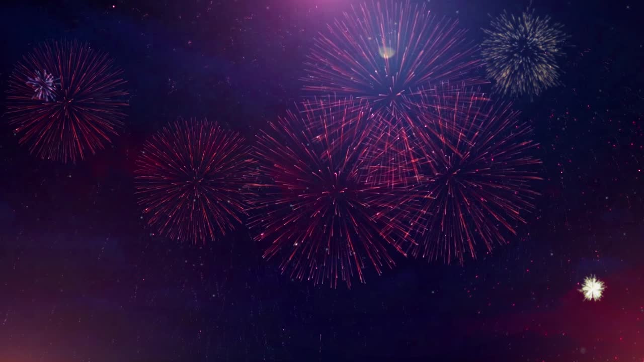 Colorful fireworks lights sky with bokeh background with copy space for new year celebration