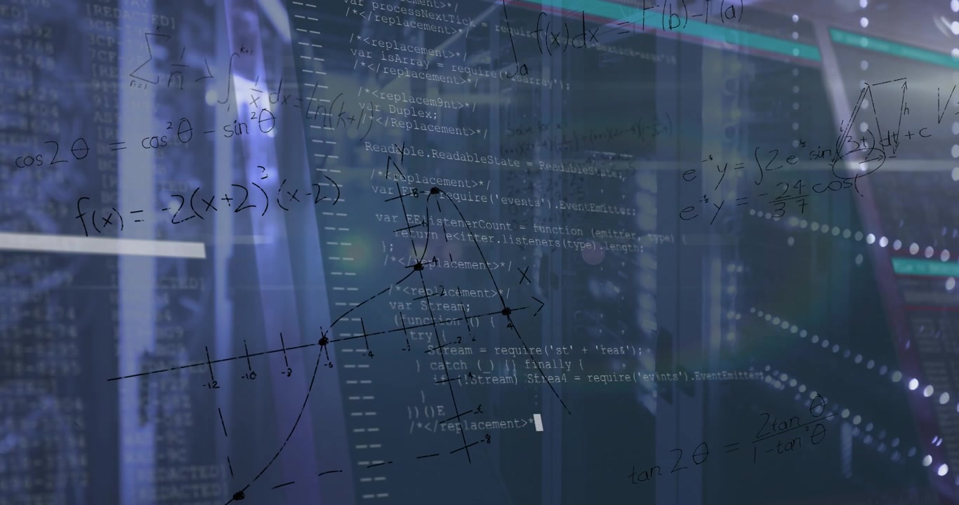 The animation depicts a computer interface processing and programming data