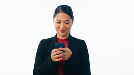 Business-woman,-cellphone-or-typing-in-studio