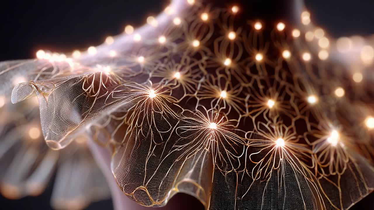 Intricate Floral Light-Up Collar Design Showcasing A Fusion of Technology and Fashion with Delicate Detailing, Textures, and Illuminated Features for a Futuristic Elegance