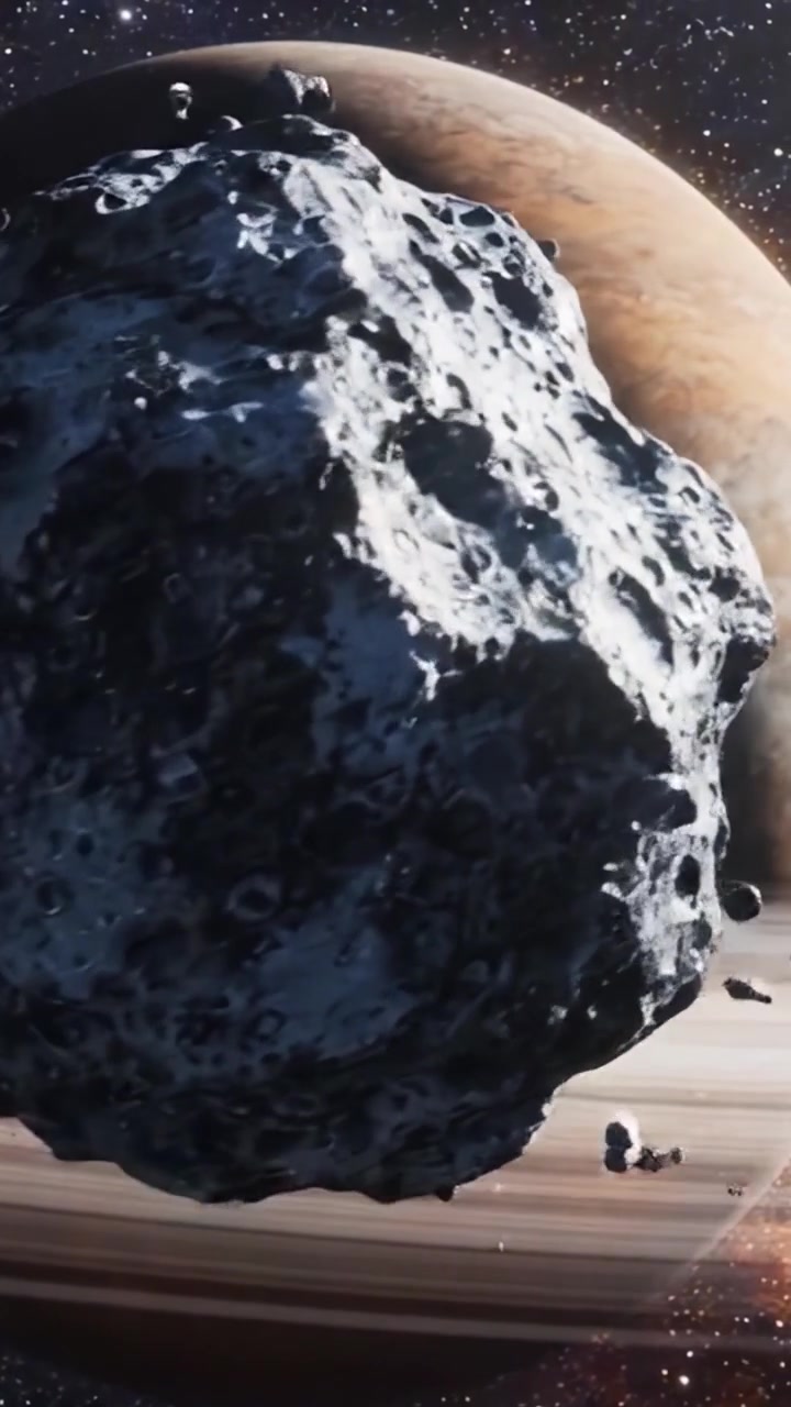 Un incredibile viaggio celeste attraverso lo spazio, con corpi planetari massicci e asteroidi nel vasto cosmo e sistemi di anelli.