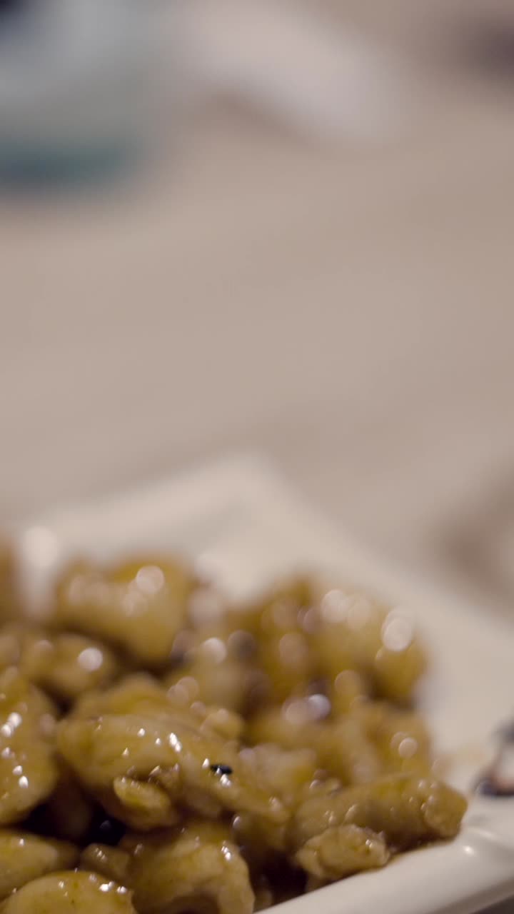 Close-up of Glazed Chicken with Fork