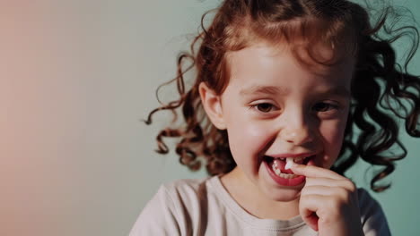a young girl with a missing tooth smiling