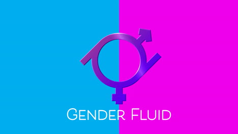 gender fluid text and symbol on pink and blue background