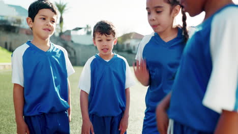 kids, soccer and hands with stack