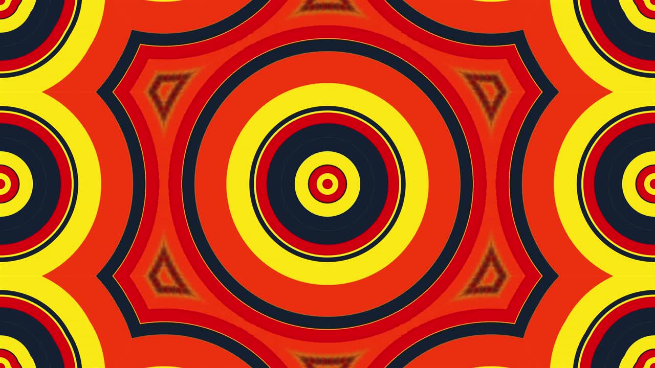 Kaleidoscope of colorful rounds forming hypnotic ornament. 3d rendering computer generated technological background