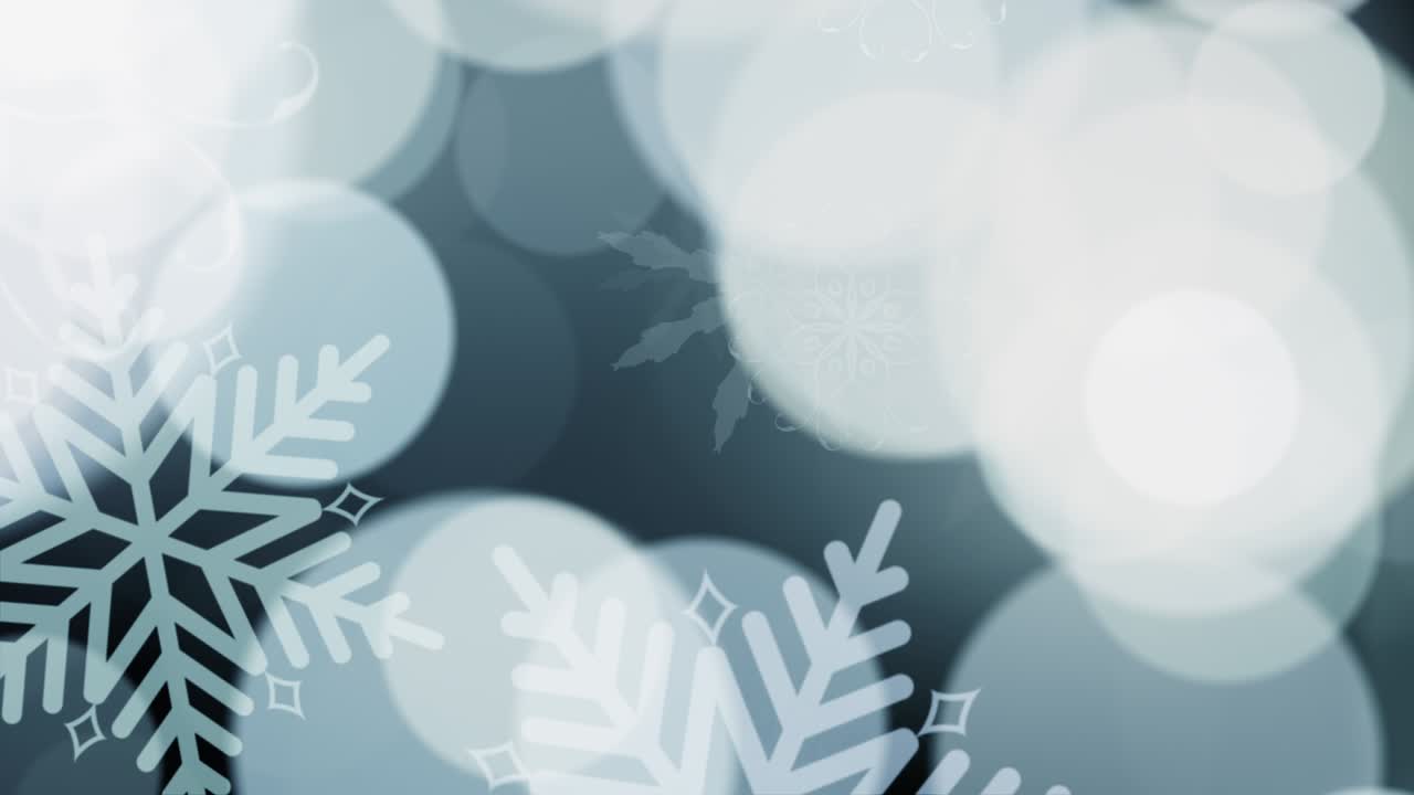 3d hermosos copos de nieve bokeh azul claro y fondo de luz bokeh desenfocado. abstract caída de copas de nieve partículas de nieve fondo de animación de bucle 4k. feliz navidad, año nuevo, boda,