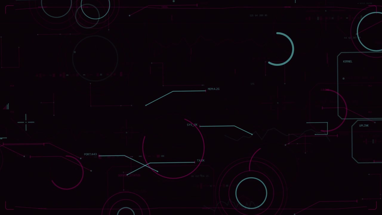 On load HUD animating on transparent background cyan rings shifting magenta arcs sweeping for data