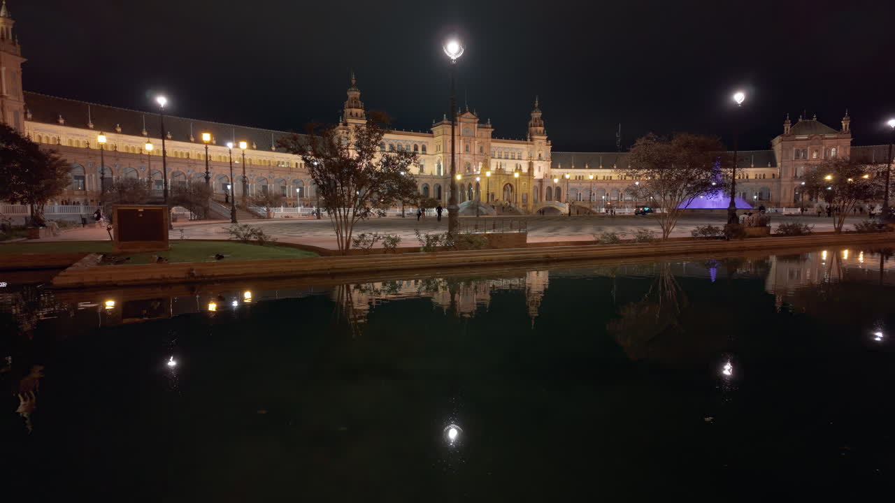 Night view of Plaza de Espana, Seville, Spain