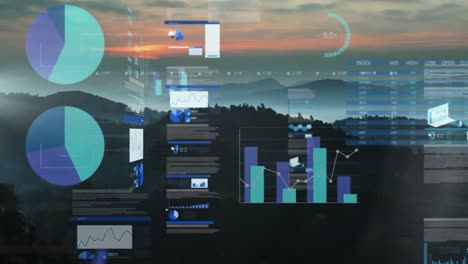 Animation-Von-Statistiken-Und-Datenverarbeitung-über-Landschaft