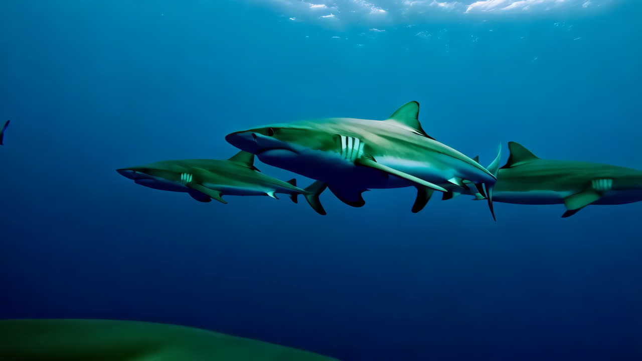 Group of Sharks Underwater