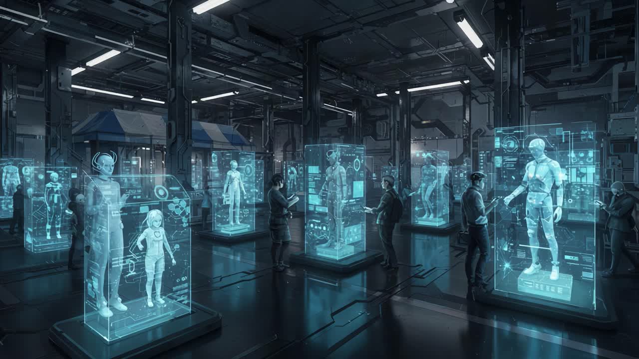 Exploring the Future of Robotics: A Glimpse into Advanced Human-like Constructs and Interactive Experiences in a High-Tech Exhibition Space