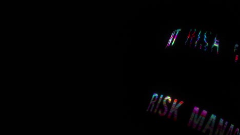 risk management colorful text word flicker light animation loop rotation tube with glitch text effect. 4k 3d seamless looping risk management glitch effect element for intro, title banner. colorful retro